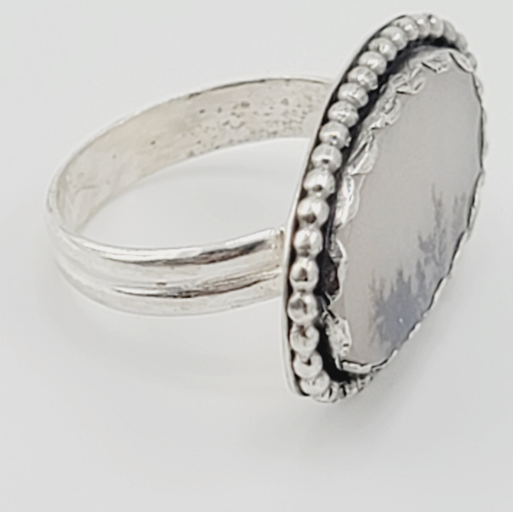 DENDRITIC AGATE RING HANDMADE IN STERLING SILVER METAL SIZE 7.5 - Picture 3 of 12